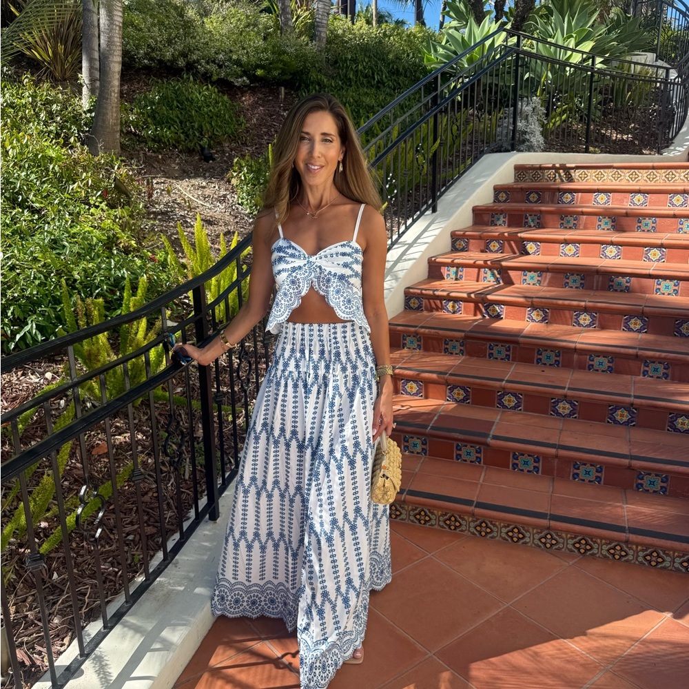 Blue and White Patterned 2 piece Maxi skirt set - Picture 3 of 4